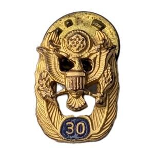 US Army 30-Year Service Lapel Pin Clutch Back Vintage Eagle Wreath Blue Tab